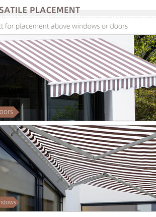 10' x 8' Retractable Awning, Patio Awnings, Sunshade Shelter w/ Manual Crank Handle, UV & Water-Resistant Fabric and Aluminum Frame for Deck, Balcony, Yard, Coffee Stripes