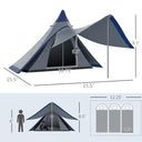 15.4'x15.4'x8.5' Teepee Tent, Waterproof Camping Tent with Porch Area, Floor and Carry Bag, for 2-3 Person Outdoor Backpacking Camping Hiking, Blue