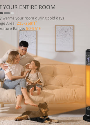 2-In-1 Portable Electric Tower Heater, Oscillating Space Heater for Indoor Use with Remote Control, 8H Timer, Black