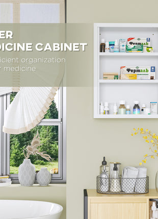 16" x 21" Lockable Medicine Cabinet, 3 Tier Steel Medical Wall Box with 2 Keys and Shelves for Bathroom, White