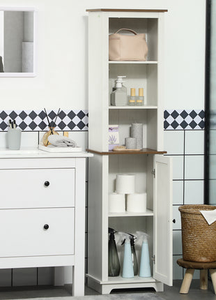 Farmhouse Bathroom Cabinet, Tall Storage Cabinet with Door and Adjustable Shelves, 15.5" x 11.75" x 63", White