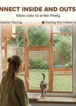 Catio Playground Cat Window Box Outside Enclosure for Multiple Cats w/ Shelves & Bridges, Orange