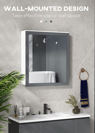 Bathroom Mirror Cabinet, Wall Mounted Medicine Cabinet with Mirror, Double Doors and Adjustable Shelves, White
