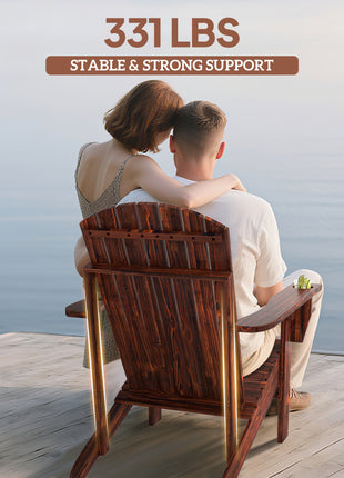Oversized Adirondack Chair, Outdoor Fire Pit and Porch Seating, Classic Log Lounge w/ Built-in Cupholder, Brown