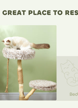 35 Inch Modern Cat Tree for Indoor Adult Cats with Wooden Scratching Posts, Cat Bed & Rope Cat Toy, Brown