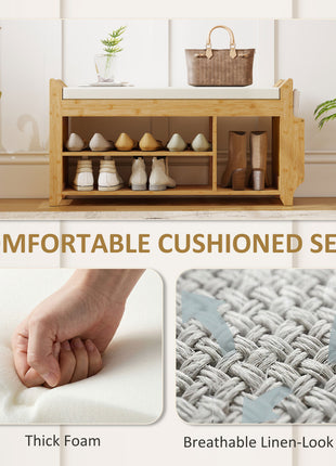 Shoe Bench with Cushioned Seat Shoe Storage Bench with Side Umbrella Holder for Entryway Natural and Cream