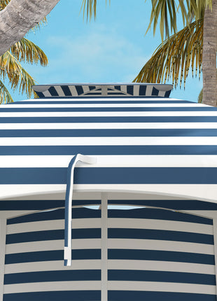 5.8' x 5.8' Cabana Umbrella for Travel, Walls, Vents, Ruffles, Carry Bag, Beach Umbrella, Blue & White Stripe