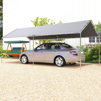 9.6' x 19.5' Carport Heavy Duty Galvanized Car Canopy w/ Included Anchor Kit, 3 Reinforced Steel Cables, Gray