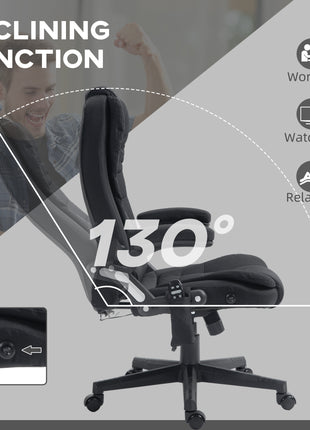 6 Point Vibrating Massage Office Chair with Heat, Linen High Back Massage Desk Chair with Reclining Backrest, Black