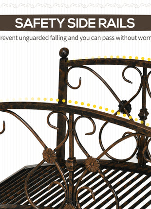 3.3' Metal Garden Bridge, Decorative Classic Footbridge Pond Bridge with Safety Railings for Backyard Garden Creek, Rust Brown