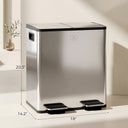 Trash Can, 2 x 5 Gallon Stainless Steel Garbage Can with Soft Close, Stay-Open Lid, Pedals, Inner Buckets, Silver