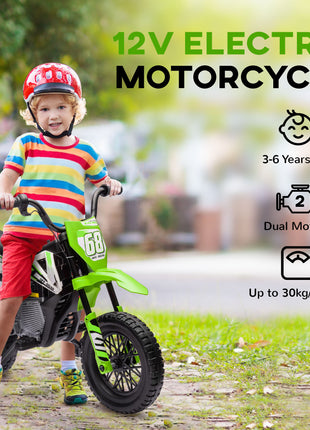 12V Kids Electric Motorcycle w/ Twist Grip Throttle, Training Wheels, Rear Suspension & Music, Green