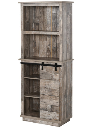 Freestanding Rustic Kitchen Buffet with Hutch, Pantry Storage Cabinet with Sliding Barn Door, Adjustable Shelf, Vintage Wood