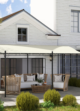 10' x 16' Wall-Mounted Outdoor Pergola Canopy, Metal Patio Canopy with Drainage Holes for Backyard Garden, Cream White