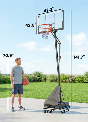 Portable Basketball Hoop Outdoor, 8-10ft Adjustable Basketball Goal, 47 Inch Shatterproof Backboard, Action Grip