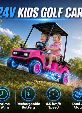 24V Kids Golf Cart 2WD 2-Seater with Remote, Soft Start, Rear Suspension, Sunshade, Storage, Gift for 3-6 Years, Pink