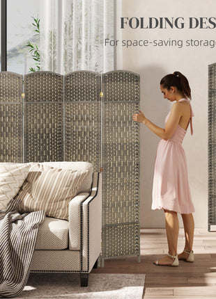 Folding Room Divider Screen 6 Panel 6' Tall Privacy Screen Freestanding Wood Partition for Home Office, Dark Rustic Oak