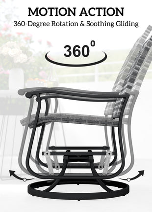 Wicker Rattan Swivel Patio Glider Chair Set of 2, Outdoor Glider Chair with Steel Frame, High Back, Gray