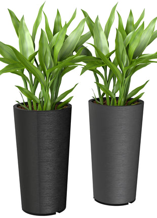 29 Inch Outdoor Planter, Set of 2 Plastic Flower Pots, Weather and UV Resistant Stackable Large Planters, Black