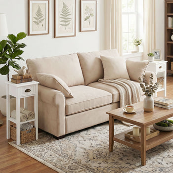 2-Tier Side Tables Set of 2 with Drawer and Shelf, 2 Pieces End Tables for Living Room and Hallway, White