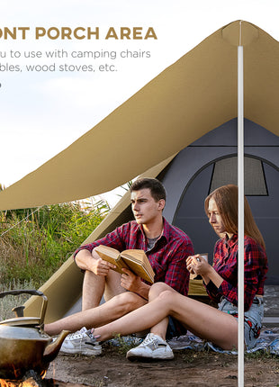 15.4'x15.4'x8.5' Teepee Tent, Waterproof Camping Tent with Porch Area, Floor and Carry Bag, for 2-3 Person Outdoor Backpacking Camping Hiking, Coffee