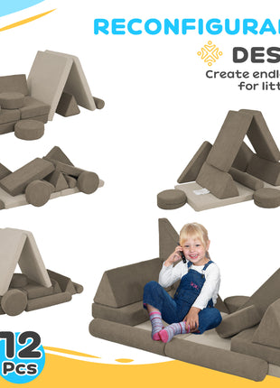 12 Pieces Kids Foam Climbing Blocks with Washable Cover for Toddlers, Khaki