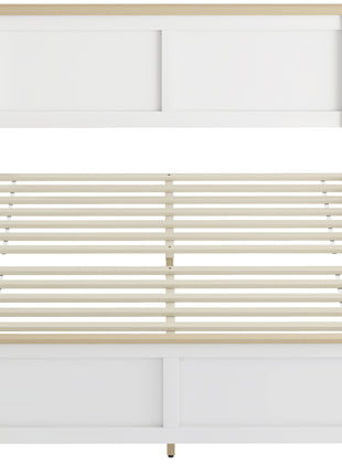 Full Bed Frame with Headboard, Modern Platform Bed Frame with Wooden Slats, No Box Spring Needed, Easy Assembly, White