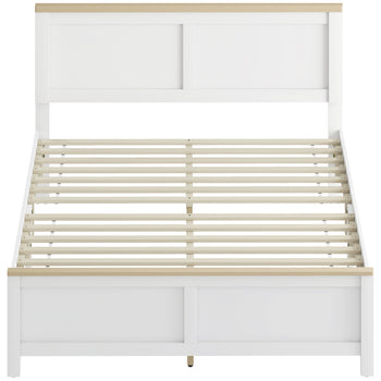 Full Bed Frame with Headboard, Modern Platform Bed Frame with Wooden Slats, No Box Spring Needed, Easy Assembly, White