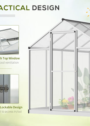 10' L x 6' W Walk-In Polycarbonate Greenhouse with Roof Vent for Ventilation & Rain Gutter for Winter