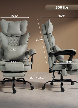 High Back Vibration Massage Office Chair, Heated Reclining PU Leather Computer Chair with Headrest, Gray