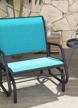 Outdoor Glider Chair, Steel Swing Chai with Curved Armrests for Porch, Garden, Poolside, Balcony, Blue