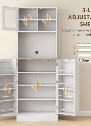 66.5" Tall Kitchen Pantry Cabinet, Kitchen Hutch, Microwave Cabinet with Adjustable Shelves for Dining Room, White