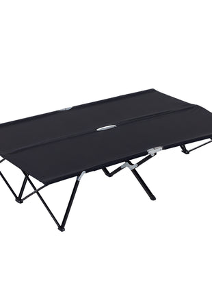 2 Person Folding Camping Cot for Adults, 50" Extra Wide Outdoor Portable Sleeping Cot with Carry Bag, Elevated Camping Bed, Beach Hiking, Black
