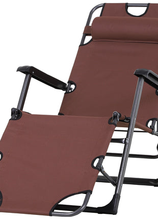 Oxford Fabric Metal Frame Outdoor Pool Sun Lounger Lounge Chair 120°/180°, Brown