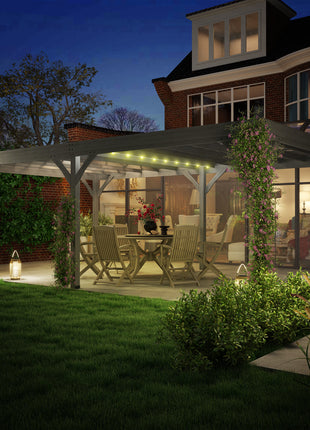 12' x 20' Outdoor Wooden Pergola, Grape Vine Gazebo with Concrete Anchors for Garden, Patio, Backyard, Deck, Gray