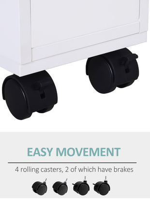 6.25" x 20.5" x 28.25" Wood Rolling Narrow Bathroom Side Storage Cabinet - White