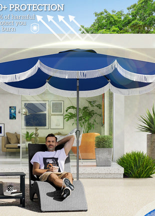 9FT Patio Umbrella, UPF 30+ Outdoor Market Umbrella with Crank, 8 Ribs, Push Button Tilt, Vented for Patio Deck Backyard Lawn, Navy Blue