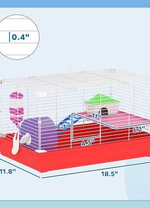 18.5" Hamster Cage with Exercise Wheel and Water Bottle, Dish, Rat House and Habitat 2-Story Design, Red
