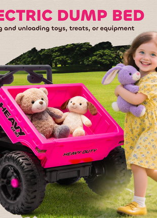 24V 4WD Kids Ride On Car with 6 Wheels Electric Ride On Car with Dump Bed, Remote for 3-6 Years, Pink