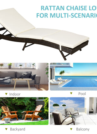 Patio Chaise Lounge, Pool Chair with 5 Position Adjustable Backrest & Cushion, Outdoor PE Rattan Wicker Sun Tanning Seat, 78.75" x 28" x 35", Coffee