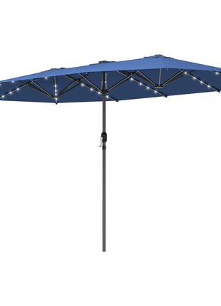 Garden Parasol, Double-Sided Sun Umbrella with LED Solar Lights, Patio Parasol for Outdoor, Blue