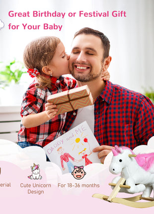 Unicorn Baby Rocking Horse Toy for Kids with Lullaby Song, Plush Ride on Horse with Heavy-Duty Support System, Pretend Play Interactive Toy for Toddlers 18-36 Months
