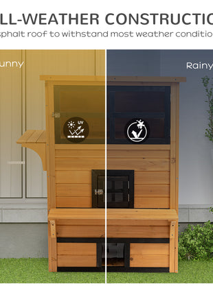 Outdoor Cat House, 3-Tier Kitty Shelter with 5 Escape Doors, Weather Resistant, Yellow & Black