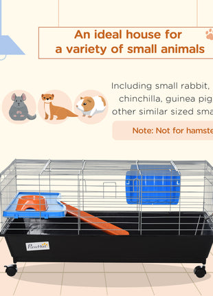 35"L Small Animal Cage with Food Dish, Water Bottle, Hay Feeder, Platform, Ramp for Chinchilla, Black