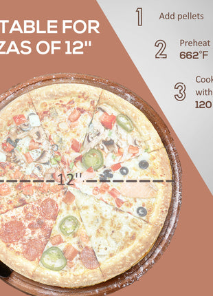 Pellet Wood Fired Pizza Oven, Outdoor Pizza Maker with 12" Rotating Stone, Peel and Waterproof Cover