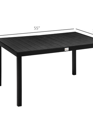 Outdoor Dining Table for 6 Person, Rectangular Patio Table, Aluminum Metal Legs for Garden, Lawn, Patio, Woodgrain Black