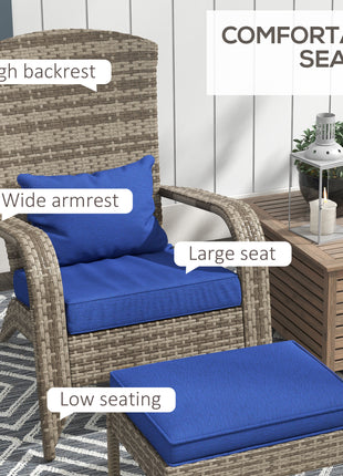 Wicker Adirondack Chair Fire Pit Chair w/ Ottoman & Cushions, Blue