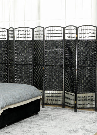 8 Panel Folding Room Divider Portable Privacy Screen Wave Fiber Room Partition for Home Office Black