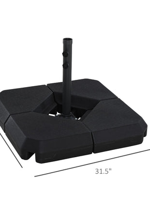 Umbrella Stand Fitting 2" Poles and Steel Base with 4 Fillable Plastic Weights, 4 Gal. Capacity Each - Black