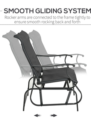 4 Pieces Gliders Set, Outdoor Furniture Sets with 2-Person Glider Patio Bench, Single Sling Chair and Glass Coffee Table for Backyard, Lawn and Garden, Black